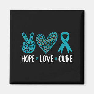 Ovarian Cancer Hope Love Cure Teal Ribbon  Magnet