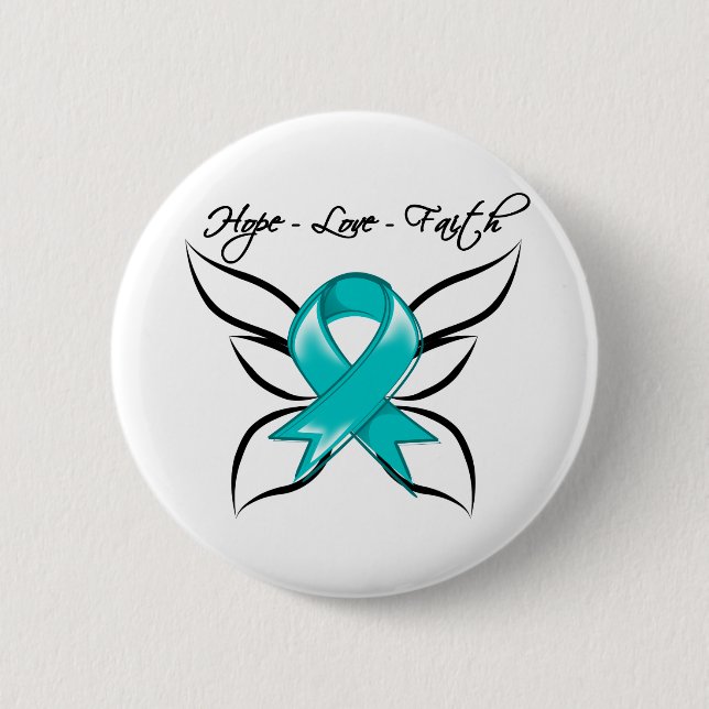 Ovarian Cancer Hope Love Faith 6 Cm Round Badge (Front)