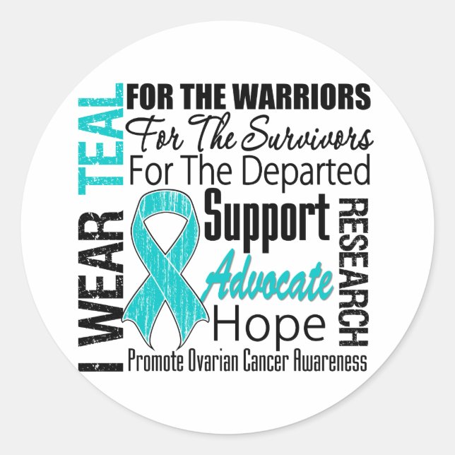 Ovarian Cancer I Wear Teal Ribbon TRIBUTE Classic Round Sticker (Front)
