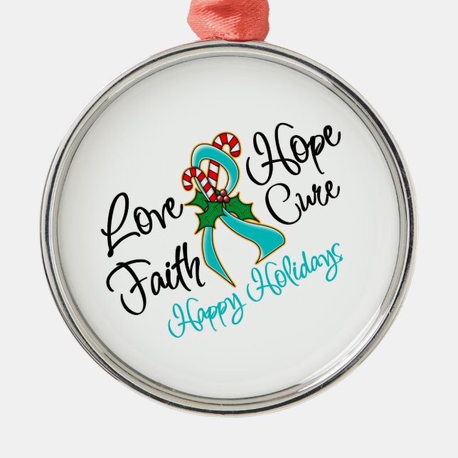 Ovarian Cancer Love Hope Holidays Metal Tree Decoration (Front)