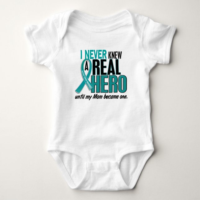 Ovarian Cancer NEVER KNEW A HERO 2 Mum Baby Bodysuit (Front)