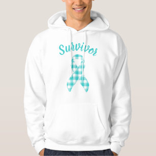 Ovarian Cancer Plaid Teal Ribbon Survivor Hoodie