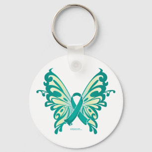 Ovarian Cancer Ribbon Butterfly Key Ring