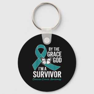 Ovarian Cancer Survivor By The Grace Of God Teal G Key Ring