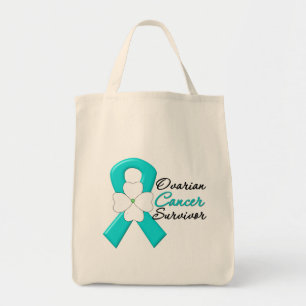Ovarian Cancer Survivor Flower Ribbon Tote Bag