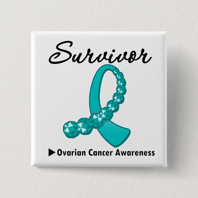 Ovarian Cancer Survivor Gemstone Ribbon 15 Cm Square Badge (Front)