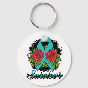Ovarian Cancer Survivor Rose Tattoo Key Ring