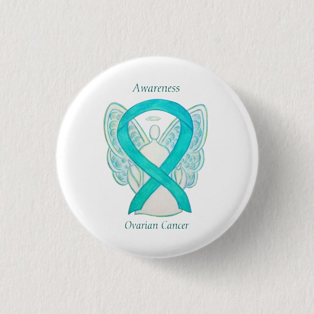 Ovarian Cancer Teal Awareness Ribbon Angel Pin (Front)