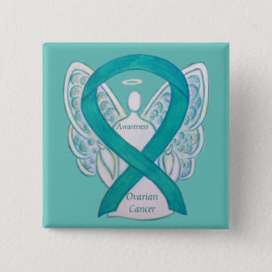 Ovarian Cancer Teal Awareness Ribbon Angel Pin