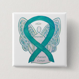 Ovarian Cancer Teal Awareness Ribbon Angel Pin