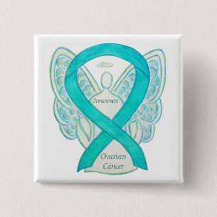 Ovarian Cancer Teal Awareness Ribbon Angel Pin