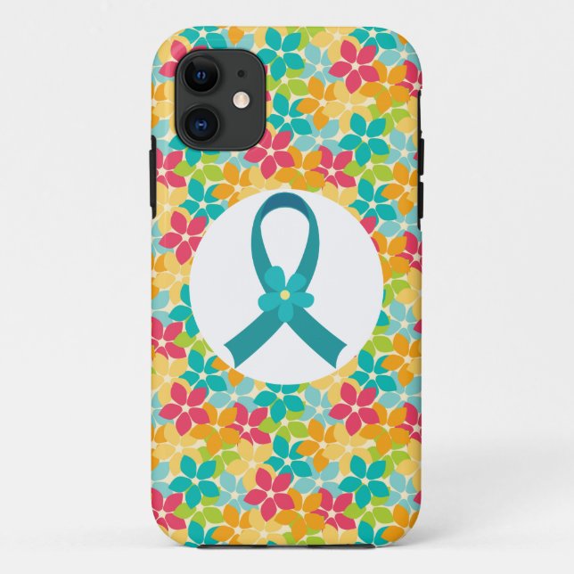 Ovarian Cancer Teal Awareness Ribbon Case-Mate iPhone Case (Back)