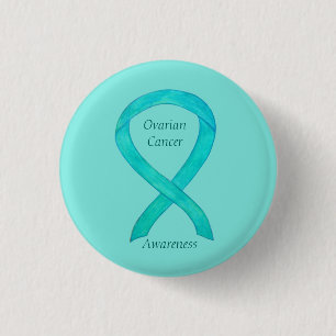 Ovarian Cancer Teal Awareness Ribbon Custom Pin