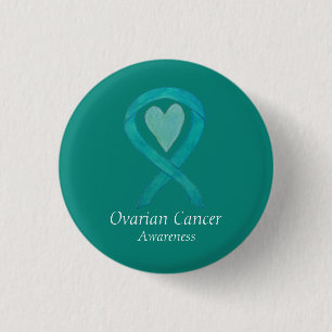 Ovarian Cancer Teal Awareness Ribbon Heart Pins