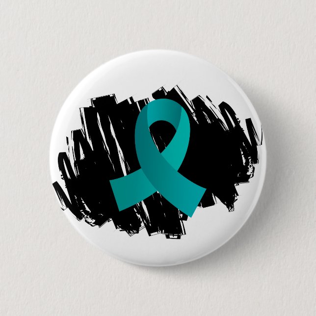 Ovarian Cancer Teal Ribbon With Scribble 6 Cm Round Badge (Front)