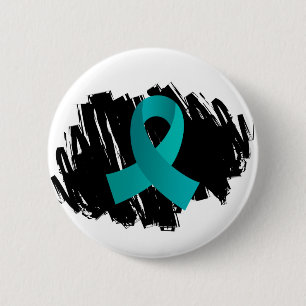 Ovarian Cancer Teal Ribbon With Scribble 6 Cm Round Badge