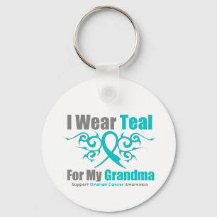 Ovarian Cancer Teal Tribal Ribbon Grandma Key Ring