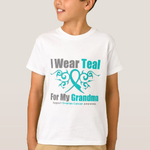 Ovarian Cancer Teal Tribal Ribbon Grandma T-Shirt