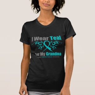 Ovarian Cancer Teal Tribal Ribbon Grandma T-Shirt