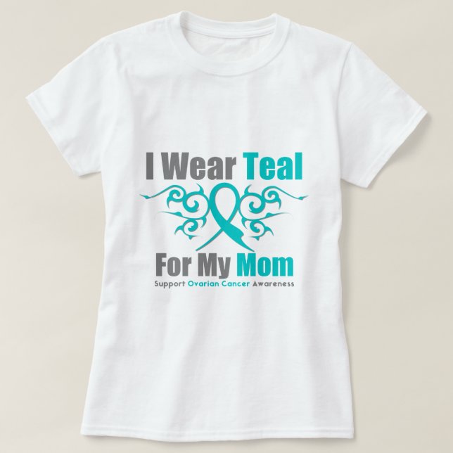 Ovarian Cancer Teal Tribal Ribbon Mum T-Shirt (Design Front)