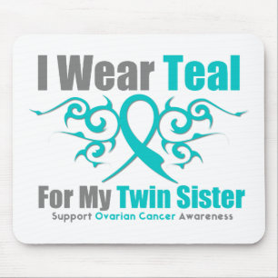 Ovarian Cancer Teal Tribal Ribbon Twin Sister Mouse Pad