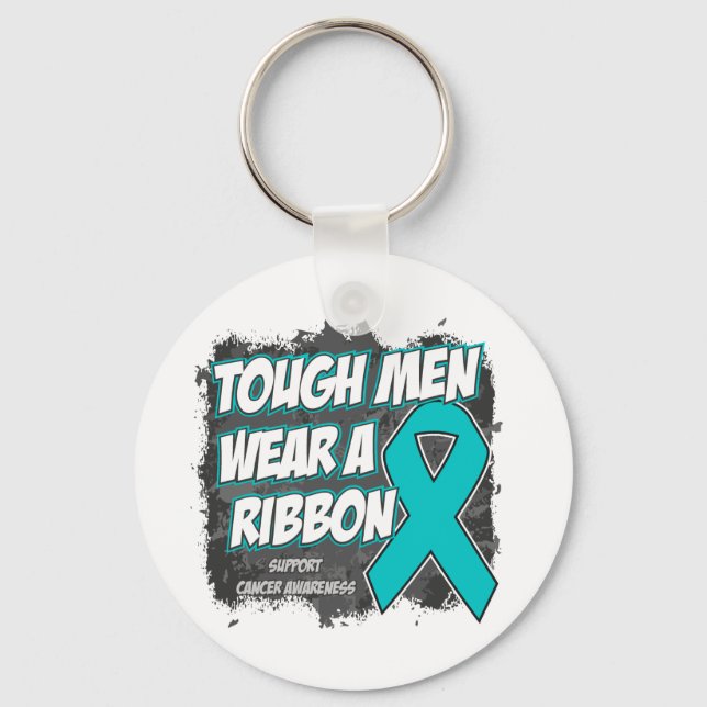 Ovarian Cancer Tough Men Wear A Ribbon Key Ring (Front)
