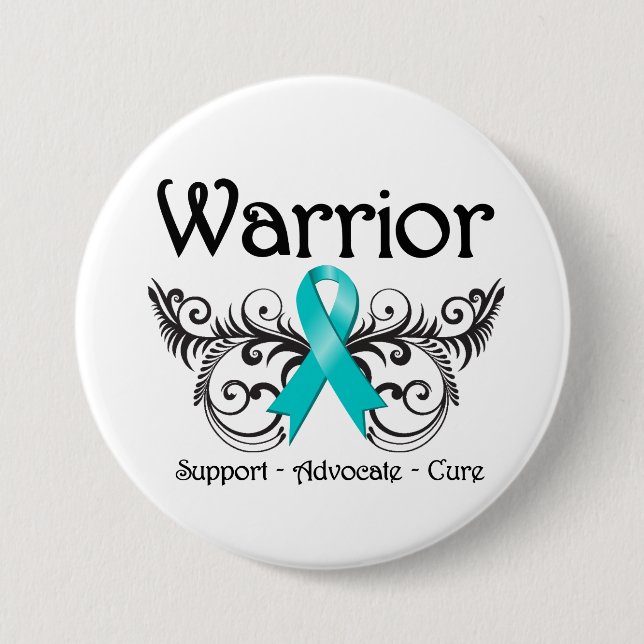 Ovarian Cancer Warrior Scroll 7.5 Cm Round Badge (Front)