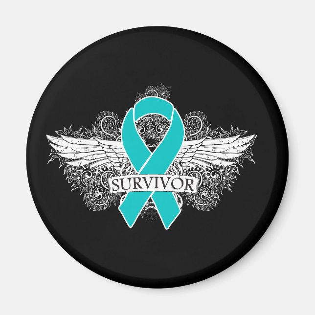 Ovarian Cancer Winged SURVIVOR Ribbon Magnet (Front)