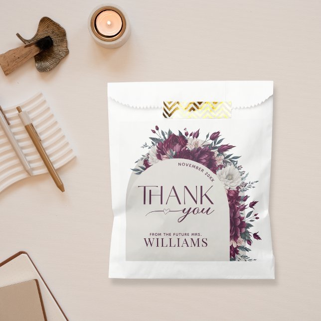 ove in Bloom Burgundy & Cream Floral Bridal Shower Favour Bag (Creator Uploaded)