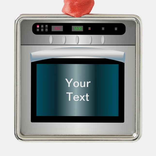 Oven graphic with personalised text metal tree decoration (Front)