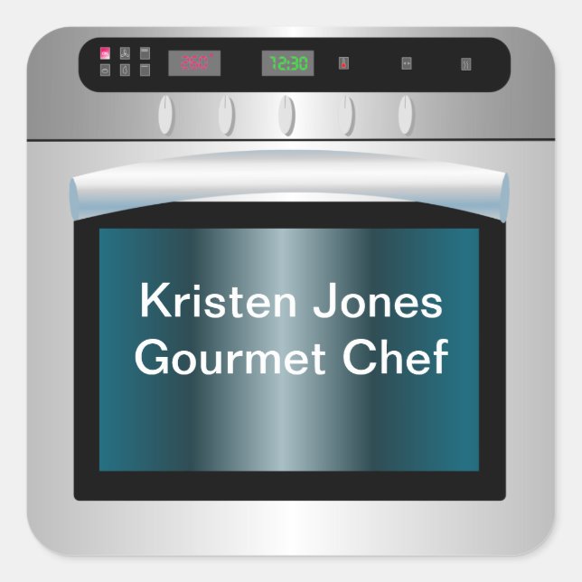 Oven graphic with personalised text square sticker (Front)