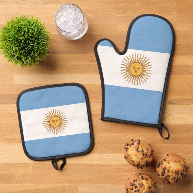 Oven Mitt and Pot Holders, Argentina flag Oven Mitt & Pot Holder Set (Top Down)