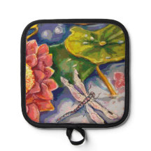 Oven Mitt and Pot Holders - Dragonfly & Waterlilly