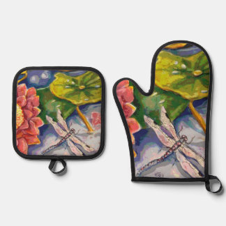 Oven Mitt and Pot Holders - Dragonfly & Waterlilly Holder Set