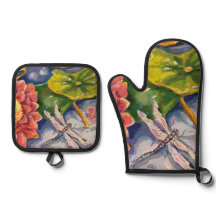 Oven Mitt and Pot Holders - Dragonfly & Waterlilly