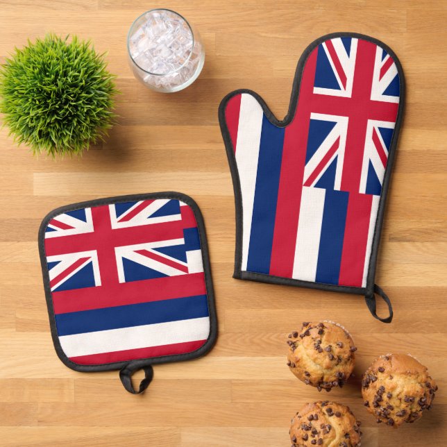 Oven Mitt and Pot Holders, flag of Hawaii, USA Oven Mitt & Pot Holder Set (Top Down)