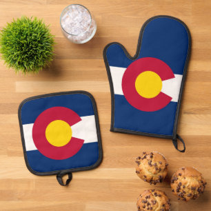 Oven Mitt and Pot Holders with flag of Colorado Oven Mitt & Pot Holder Set