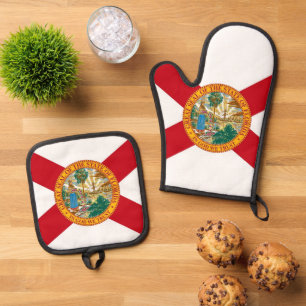 Oven Mitt and Pot Holders with flag of Florida, US Oven Mitt & Pot Holder Set