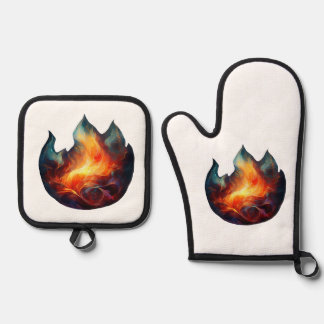 Oven Mitt & Pot Holder - Flames Artwork Oven Mitt & Pot Holder Set