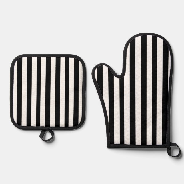 Oven Mitt & Pot Holders Black & White Stripe Holder Set (Front)