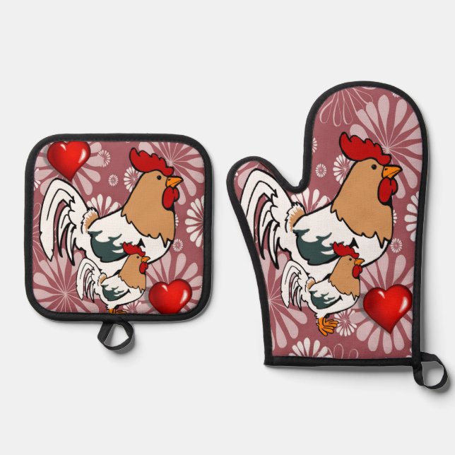 Oven Mitt & Pot Holders Chicken     Holder Set (Front)