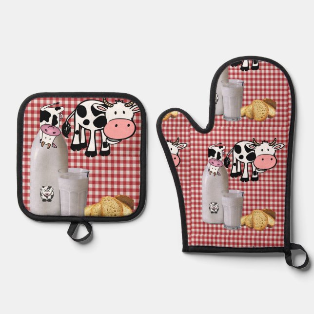Oven Mitt & Pot Holders Milk Cow Farmhouse Holder Set (Front)