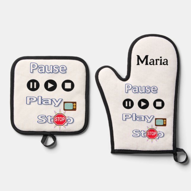 Oven Mitt & Pot Holders Play Pause Stop Holder Set (Front)