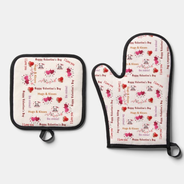 Oven Mitt & Pot Holders Valentine's Day Couple Oven Mitt & Pot Holder Set (Front)