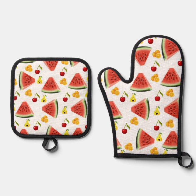 Oven Mitt & Pot Holders Watermelon Pears Holder Set (Front)