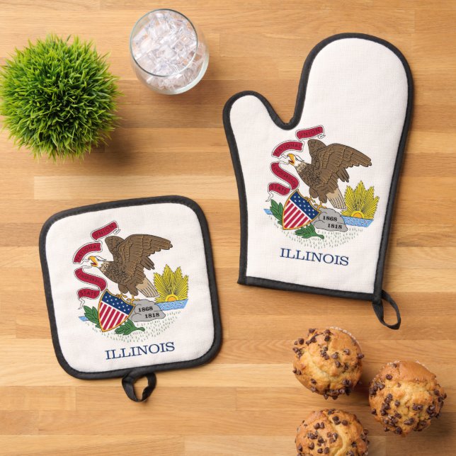Oven Mitt, Pot Holders with flag of Illinois, USA Oven Mitt & Pot Holder Set (Top Down)