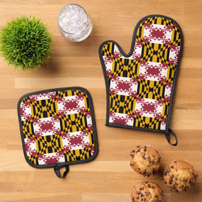 Oven Mitt, Pot Holders with flag of Maryland, USA Oven Mitt & Pot Holder Set (Top Down)