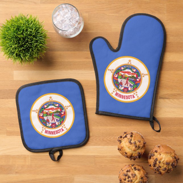 Oven Mitt, Pot Holders with flag of Minnesota, USA Oven Mitt & Pot Holder Set (Top Down)