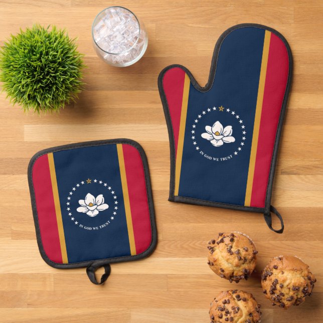 Oven Mitt, Pot Holders with flag of Mississipi, US Oven Mitt & Pot Holder Set (Top Down)