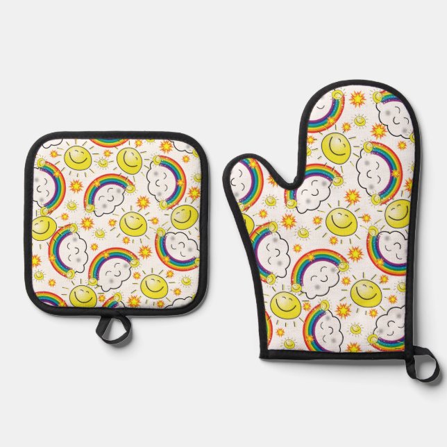 Oven Mitt & Pot Holders Yellow Sun White Clouds  Holder Set (Front)